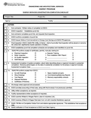 Fillable Online Des Wa Esco Close Out Checklist Fax Email Print Pdffiller