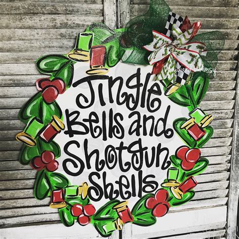 Jingle Bells Shotgun Shells Christmas Wreath Wood Cut Out Door Etsy