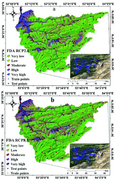 Flood Susceptibility Map Prepared Using Fda Model A Rcp2 6 B Rcp8 5 Download Scientific