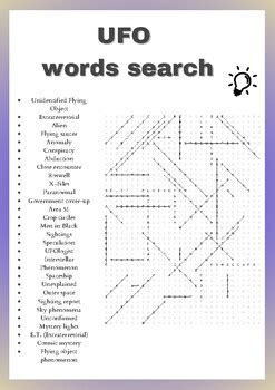 Ufo Word Search Puzzles Worksheets Activity For Crithical Thinking