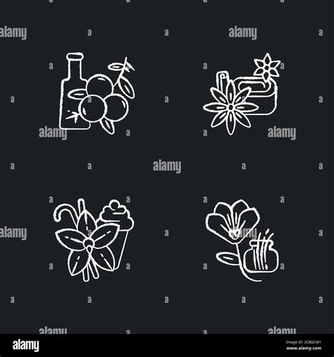 Spices Chalk White Icons Set On Black Background Stock Vector Image And Art Alamy