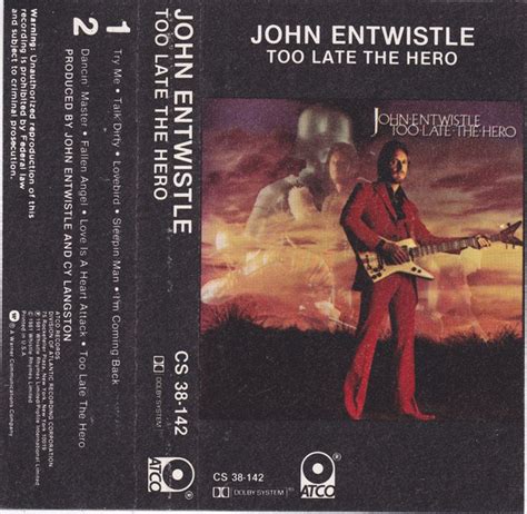 John Entwistle Too Late The Hero Cassette Discogs