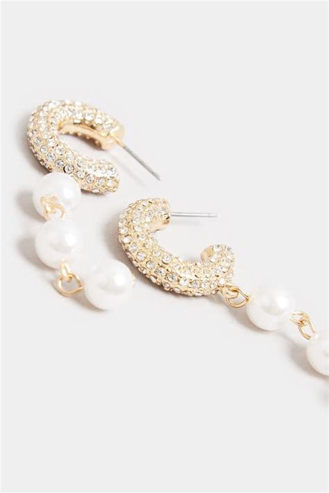 Gold Tone Diamante Pearl Drop Earrings Yours Clothing