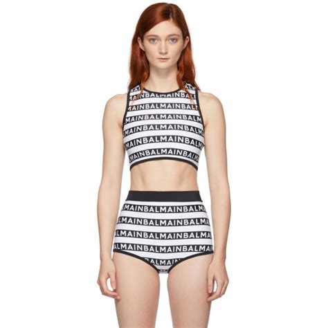 Balmain Black And White Logo Print Bikini Balmain