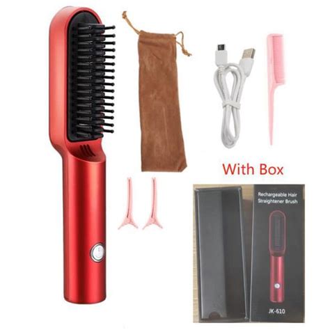 Rouge avec boîte Mini lisseur de cheveux sans fil peigne chaud brosse