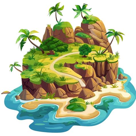 Una Pintura De Una Playa Con Palmeras Y Una Escena De Playa Vector