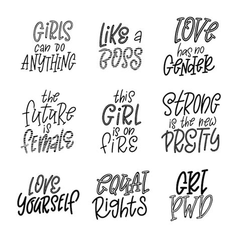 Premium Vector Set Of Inspirational Girl Power Quotes Hand Drawn