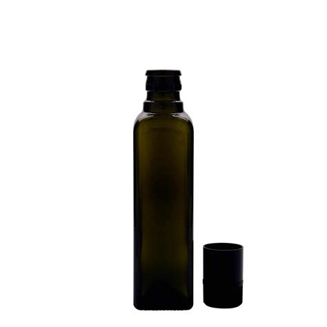 250 Ml Oilvinegar Bottle Quadra Glass Square Antique Green Closure Dop 25000 Green