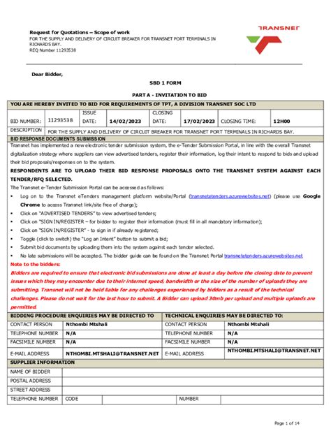 Fillable Online Transnet Soc Ltd Request For South Africa Fax