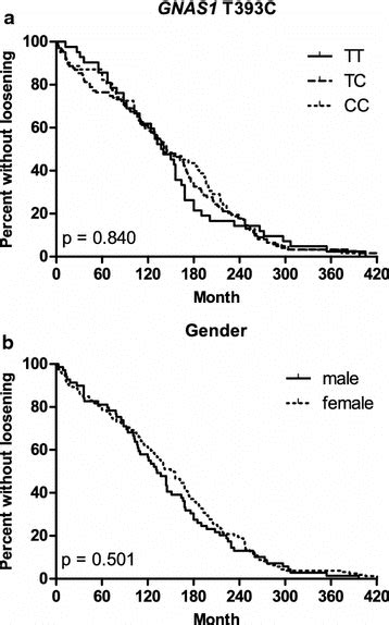 Time To Aseptic Loosening Depending On Gnas1 T393c Genotype And Gender Download Scientific