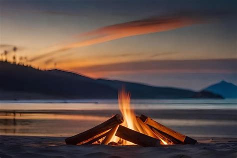 Premium AI Image | a fire on the beach at sunset.