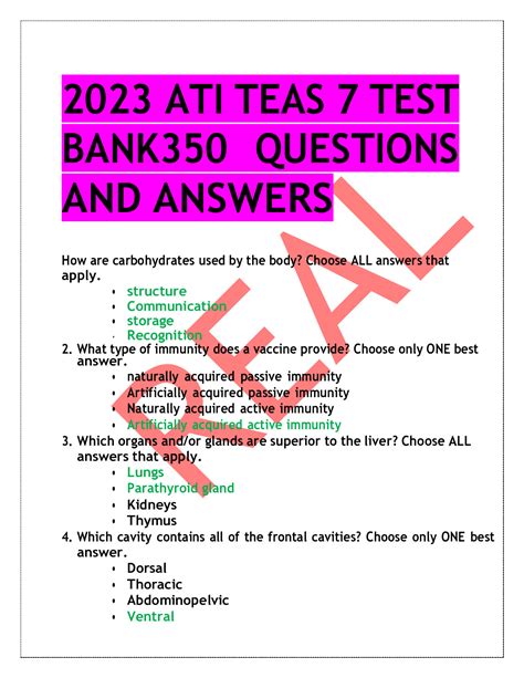 ATI TEAS 7 TEST BANK ALL VERSIONS AND SUBJECTS INCLUDED 2023 2024