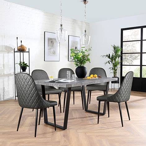 Addison Industrial Dining Table Ricco Chairs Grey Concrete Effect