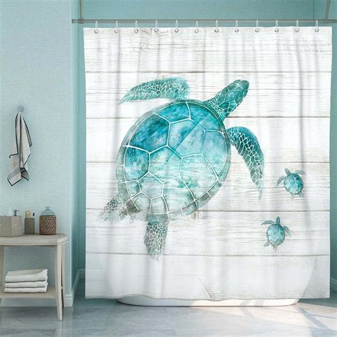 Oceanic Delight Aqua Marine Turtle Bathroom Curtain