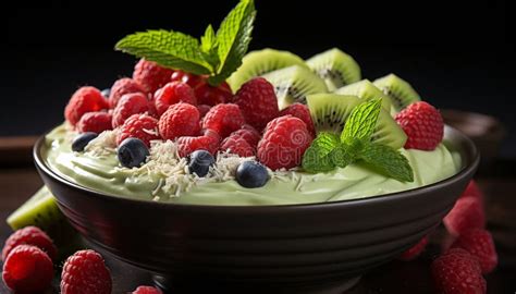 Fresh Berry Parfait With Greek Yogurt Granola And Mint Leaf Generated