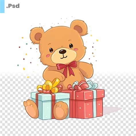 Ours En Peluche Mignon Avec Coffrets Cadeaux Modèle Psd D illustration