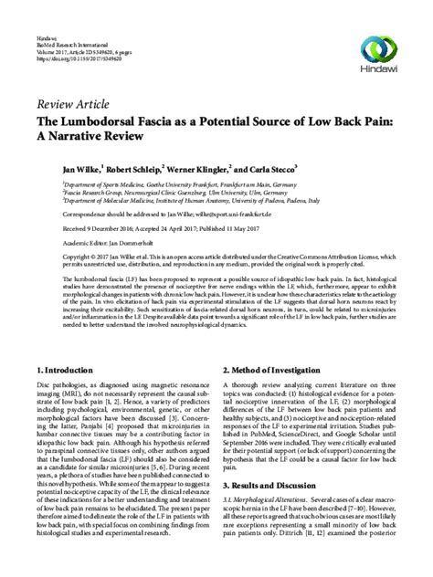 (PDF) The Lumbodorsal Fascia as a Potential Source of Low Back Pain: A ...