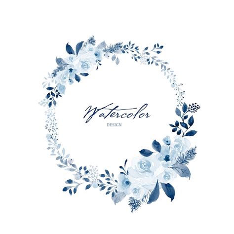 Premium Vector Watercolor Wreath Of Blue Flower And Leaves