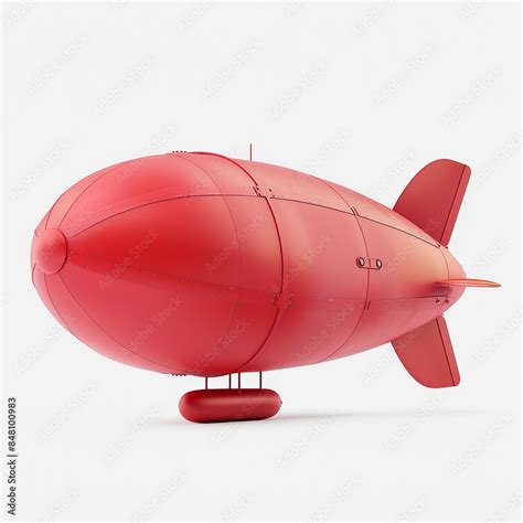 Vibrant Red Blimp Soaring In Clear Blue Sky With White Clouds