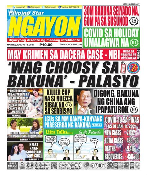 Pilipino Star Ngayon-January 12, 2021 Newspaper