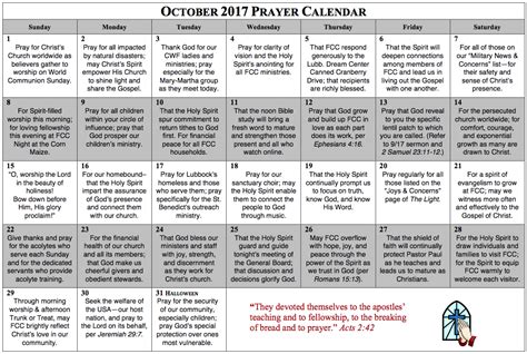 Prayer Calendar – October 2017 – First Christian Church of Lubbock