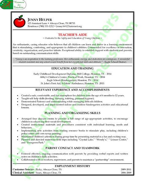 Teacher Assistant Resume Example A Resumes For Teachers