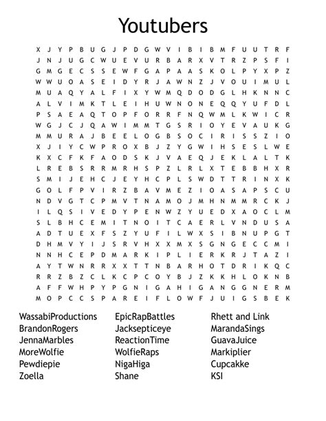 Youtubers Word Search Wordmint