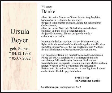 Traueranzeigen Von Frank Beyer Trauer In Thueringen De