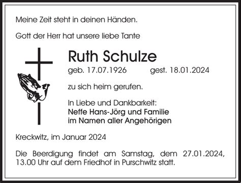 Ruth Schulze Traueranzeige S Chsische Zeitung