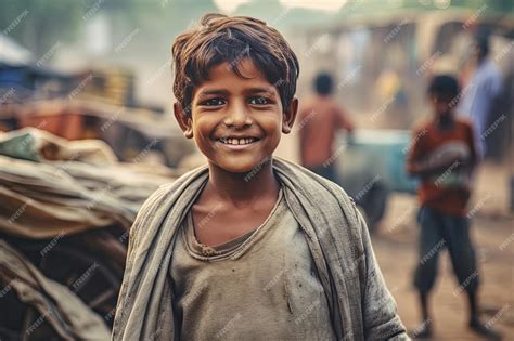 Premium Ai Image Portrait Of Indian Poor Kid Is Smiling