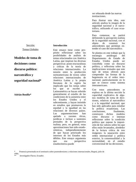 PDF Modelos de toma de decisiones como discurso político