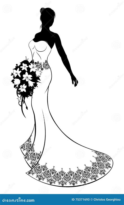 Silueta Del Vestido De Boda Y De La Novia De Las Flores Ilustración Del Vector Ilustración De