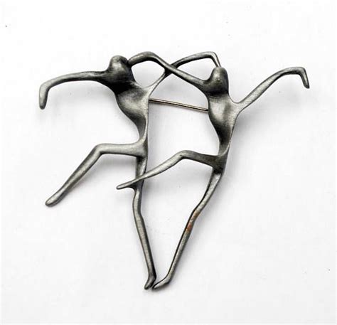 Dancer Brooch Signed Ajc Modernistic Gray Pewter Etsy Figural