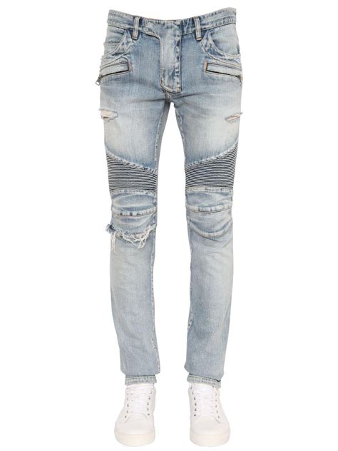 Balmain 17 5cm Biker Destroyed Denim Jeans In Blue For Men Lyst