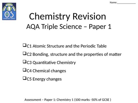 Aqa Chemistry Gcse Paper 1 Revision C1 C5 Teaching Resources