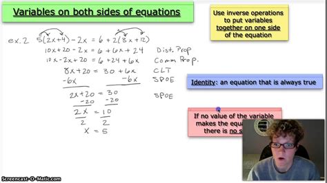 Solving Equations With Variables On Both Sides Algebra Lesson 28 Youtube