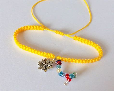 Pulsera Macrame Plata Abalorio Encanto Amarillo Verano Etsy España