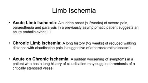 Peripheral Vascular Disease Chronic Limb Ischemia Cli Acute Limb