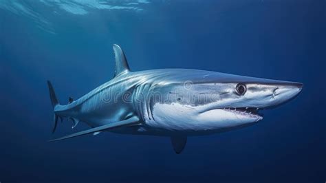 Large Shark Swimming In Ocean With Its Mouth Open And Teeth Showing