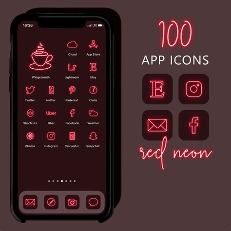 Red Neon App Icons Neon Aesthetic Ios Icons Iphone Etsy