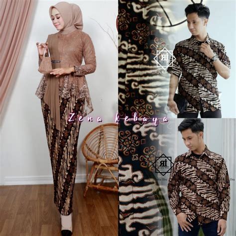 Jual Couple Pasangan Kebaya Aurora Selendang Kemeja Batik Couple