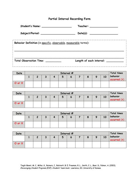 Partial Interval Recording Data Sheet Fill Online Printable Fillable Blank Pdffiller