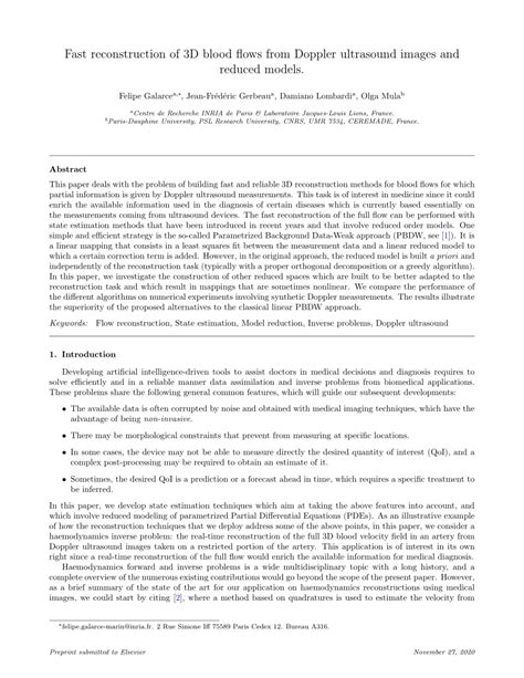 PDF Fast Reconstruction Of 3D Blood Flows From Doppler Ultrasound