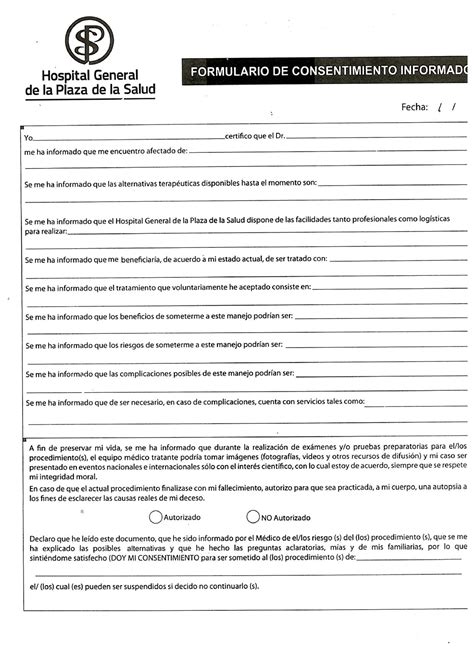 Formulario De Consentimiento Informado Introducci N A La Cl Nica