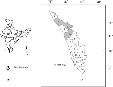 Map Showing A Position Of Kerala Within India And B Districts Of