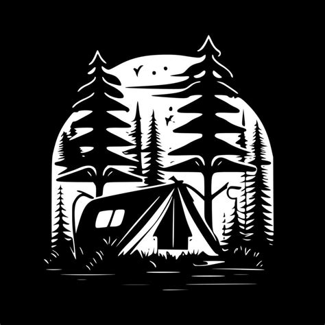 Camping Black And White Vector Illustration Vector Art At