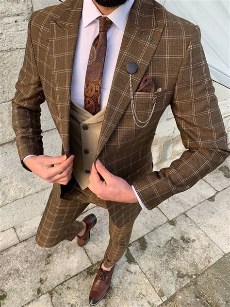 Brown Slim Fit Date Night Wool Suit For Men Bespokedailyshop