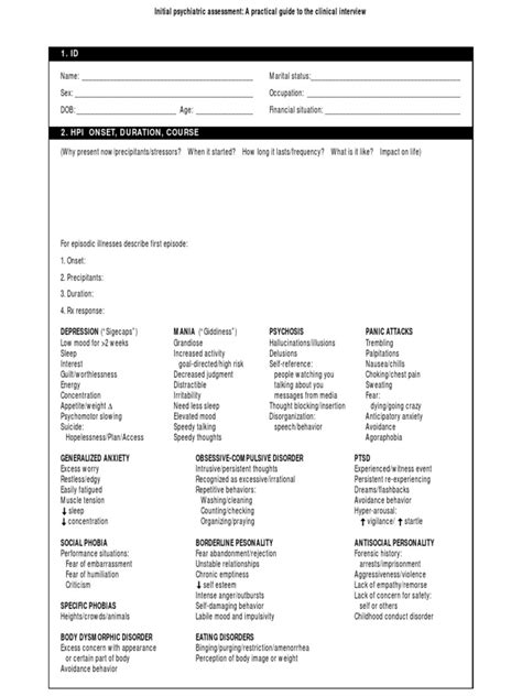 Initial Psychiatric Form Pdf Psychiatry Panic Attack