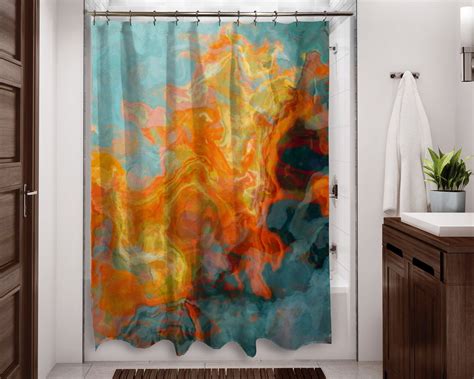 Abstract Shower Curtain Contemporary Bathroom Decor Orange Etsy