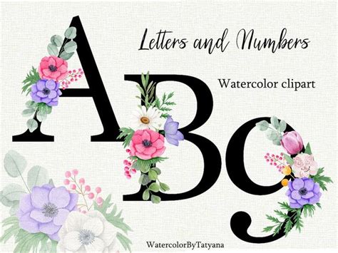 Floral Alphabet With Watercolor Flowers Letters Monogram Etsy In